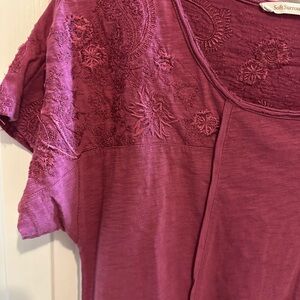 Soft Surroundings Embroidered Midi Dress in Deep Berry